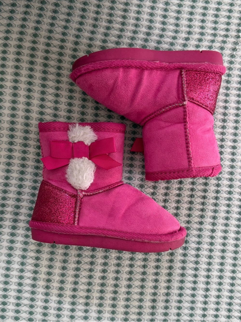 Lily & Dan Toddler Girl’s Hot Pink Fur Boots Bow Faux Suede Size 5/6